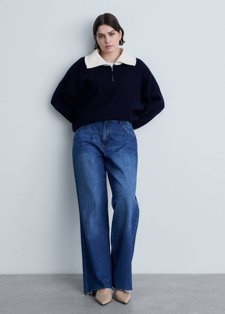 Knitted sweater with contrasting collar — Dark Navy