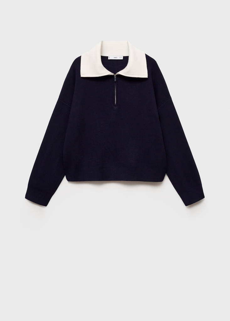 Knitted sweater with contrasting collar — Dark Navy