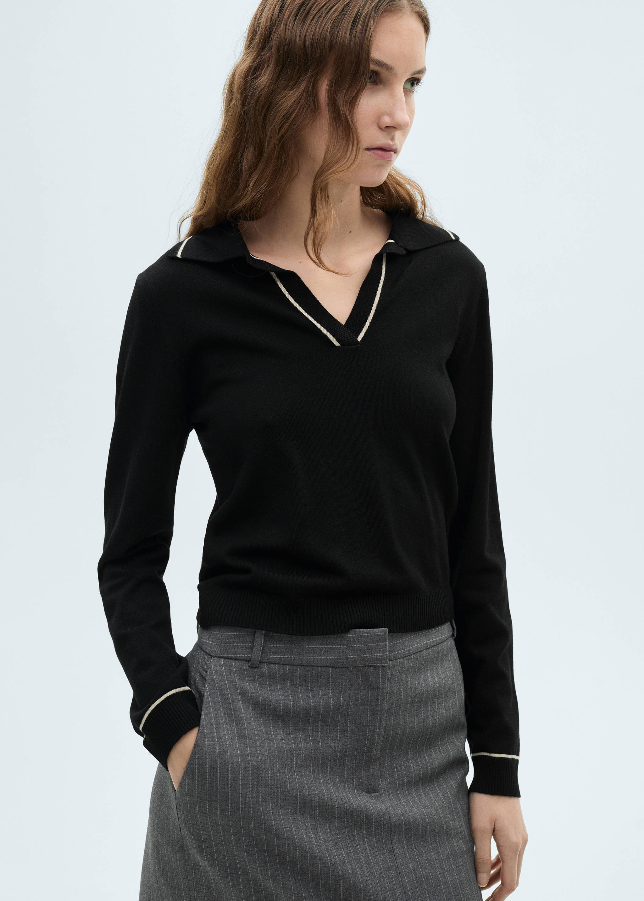 Sweater with contrasting lapels and trims - Medium plane