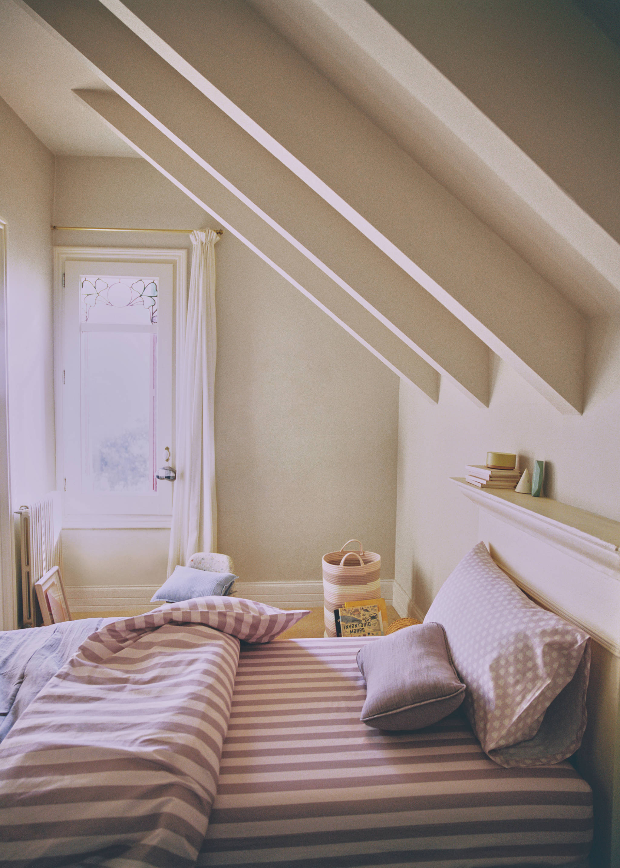 Cotton percale thick-striped children's fitted sheet for 90cm bed - General plane