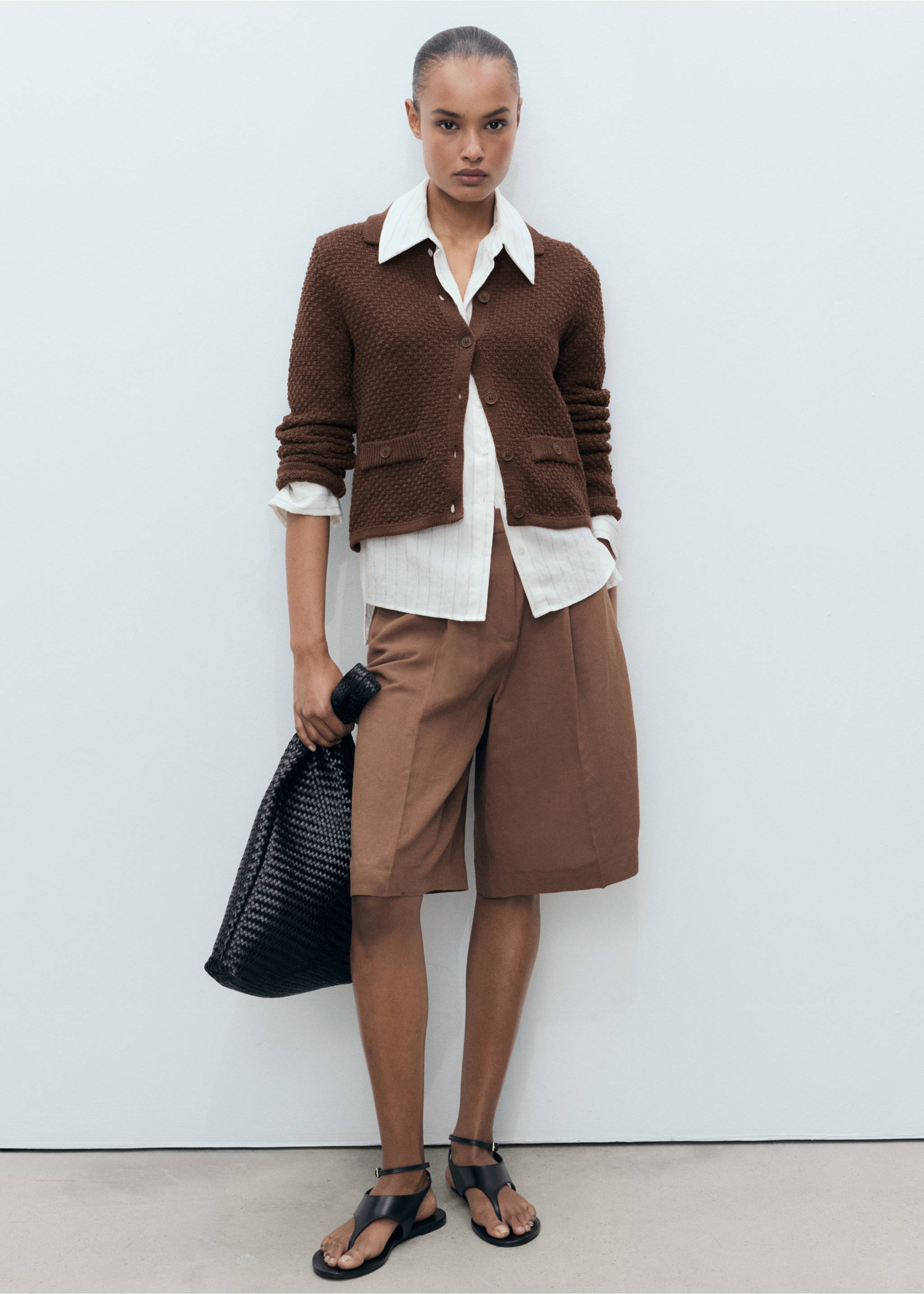 Polo-neck knitted jacket - General plane, Brown. Ref: 87024091-00.