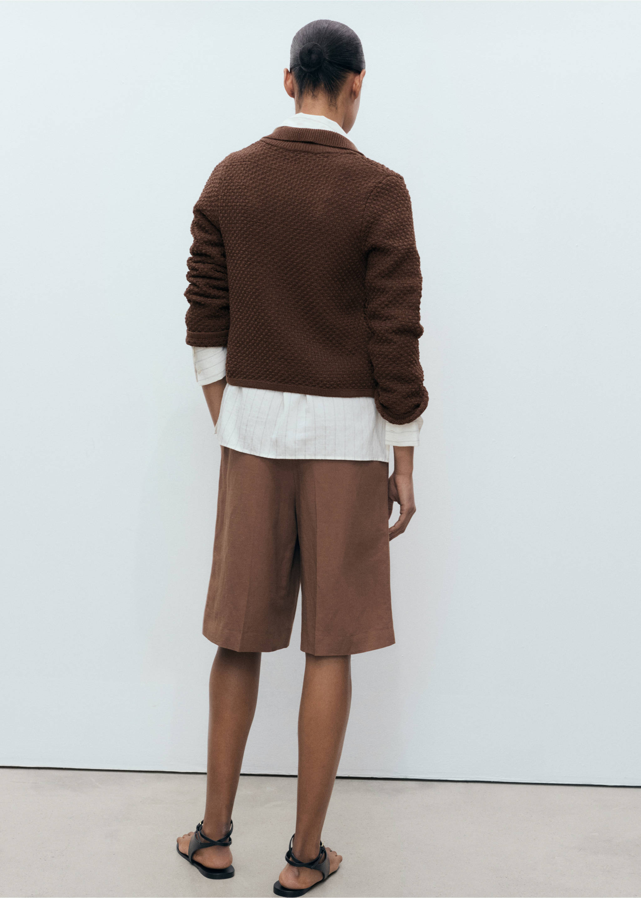Polo-neck knitted jacket - Reverse of the article, Brown. Ref: 87024091-00.
