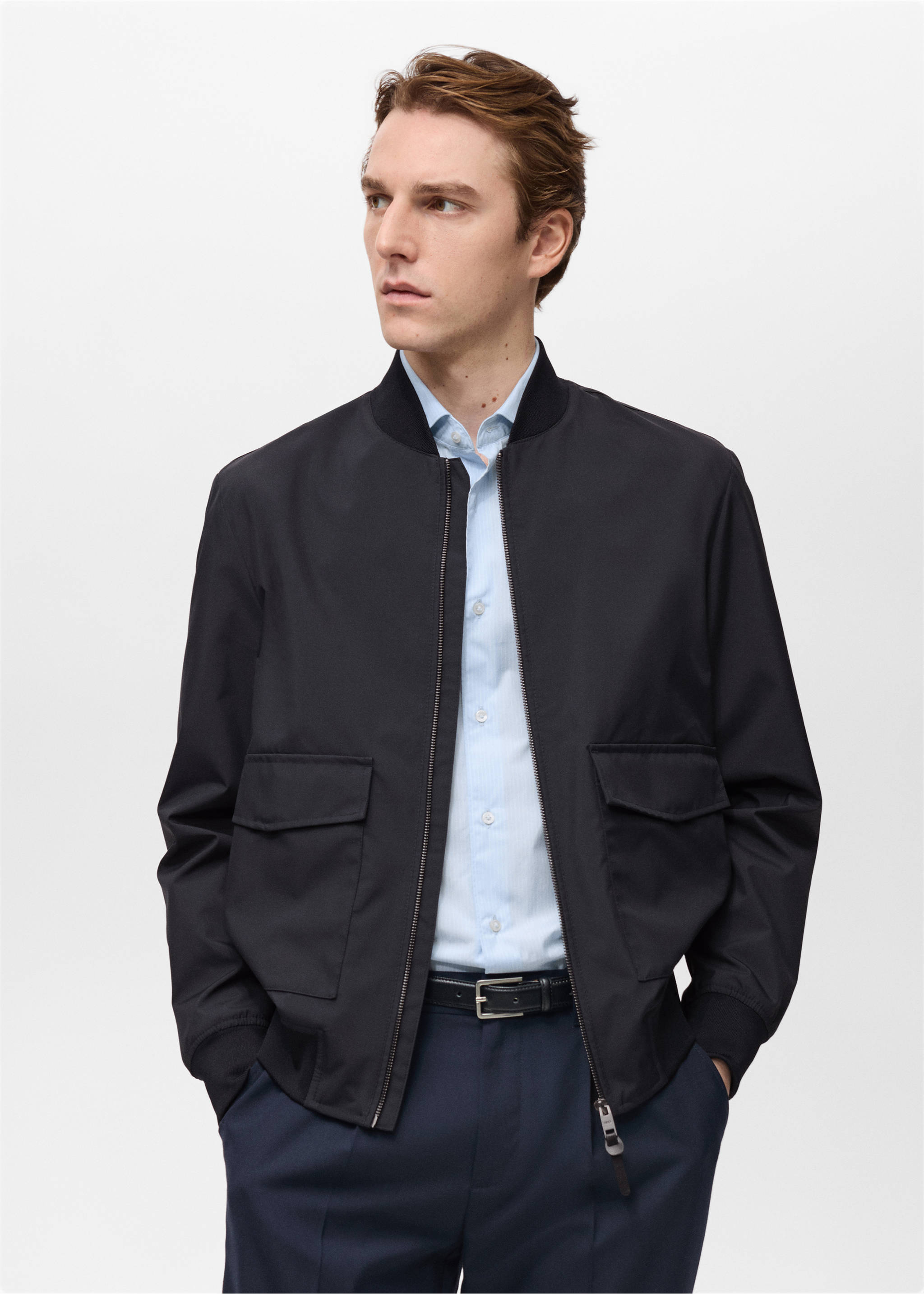 Water-repellent bomber jacket with pockets - Details of the article 3, Night Blue. Ref: 87024392-00.