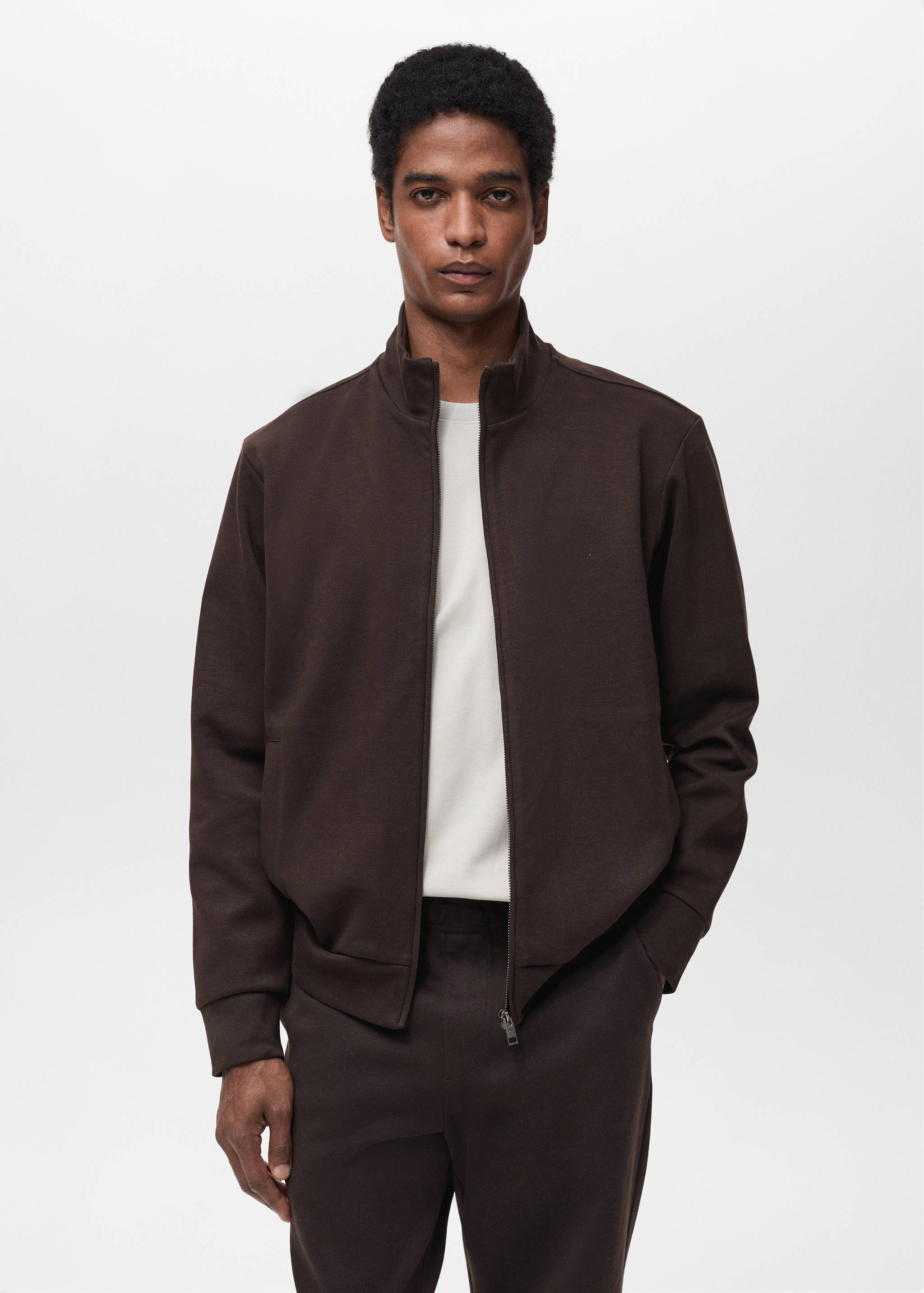 Cotton perkins-neck sweatshirt with zipper - Medium plane