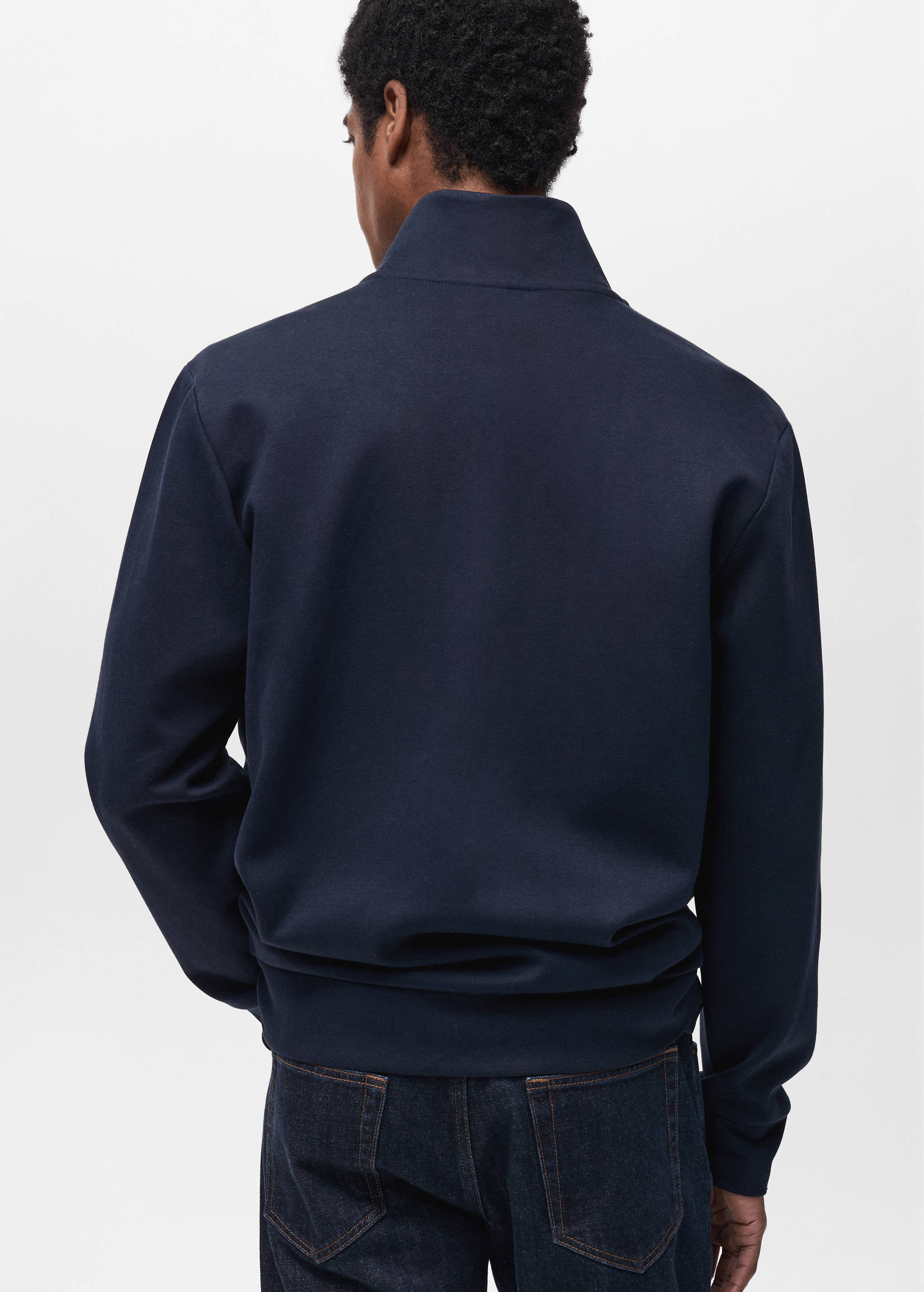 Cotton perkins-neck sweatshirt with zipper - Reverse of the article