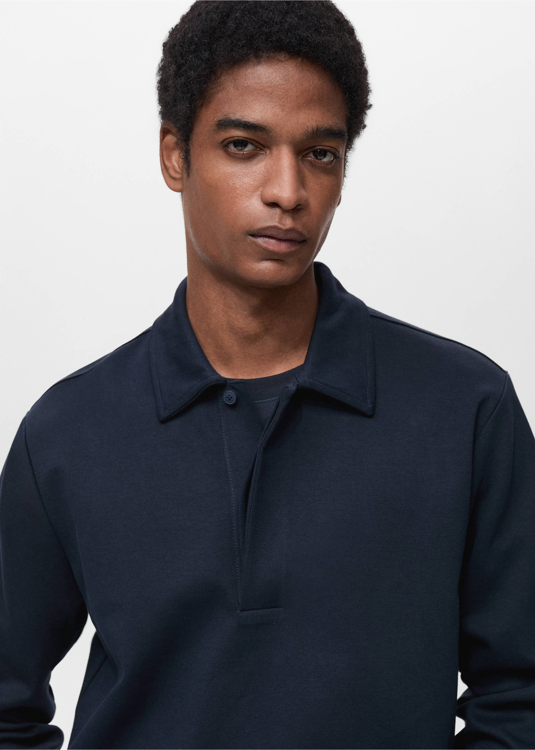 Regular-fit cotton polo sweatshirt - Details of the article 1, Night Blue. Ref: 87024413-00.