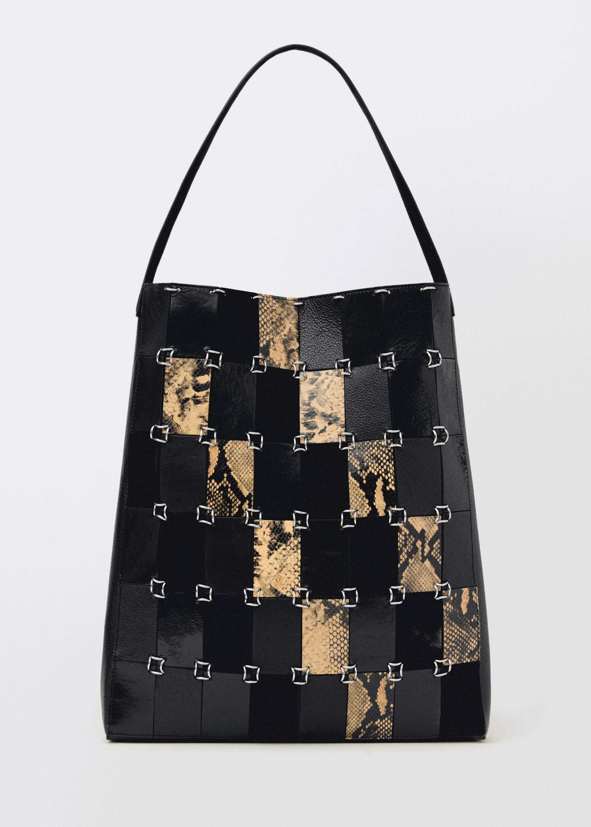 Combined-patchwork leather shopper bag - Article without model