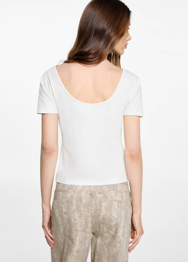 Halter-neck knitted top with fringe detail — Off White