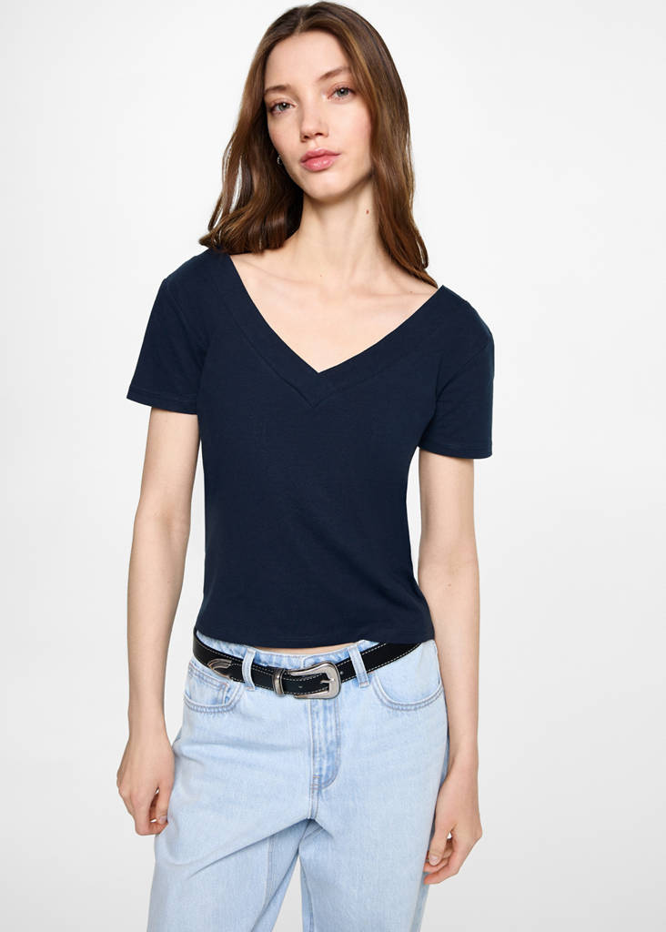 Halter-neck knitted top with fringe detail — Dark Navy