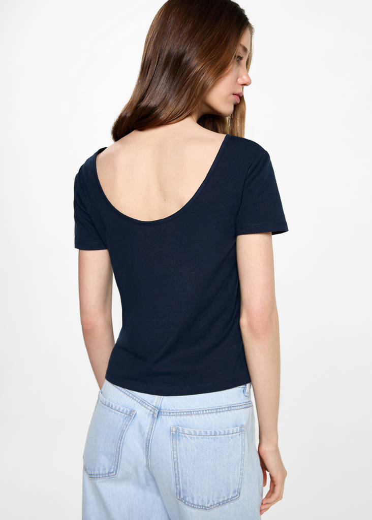 Halter-neck knitted top with fringe detail — Dark Navy