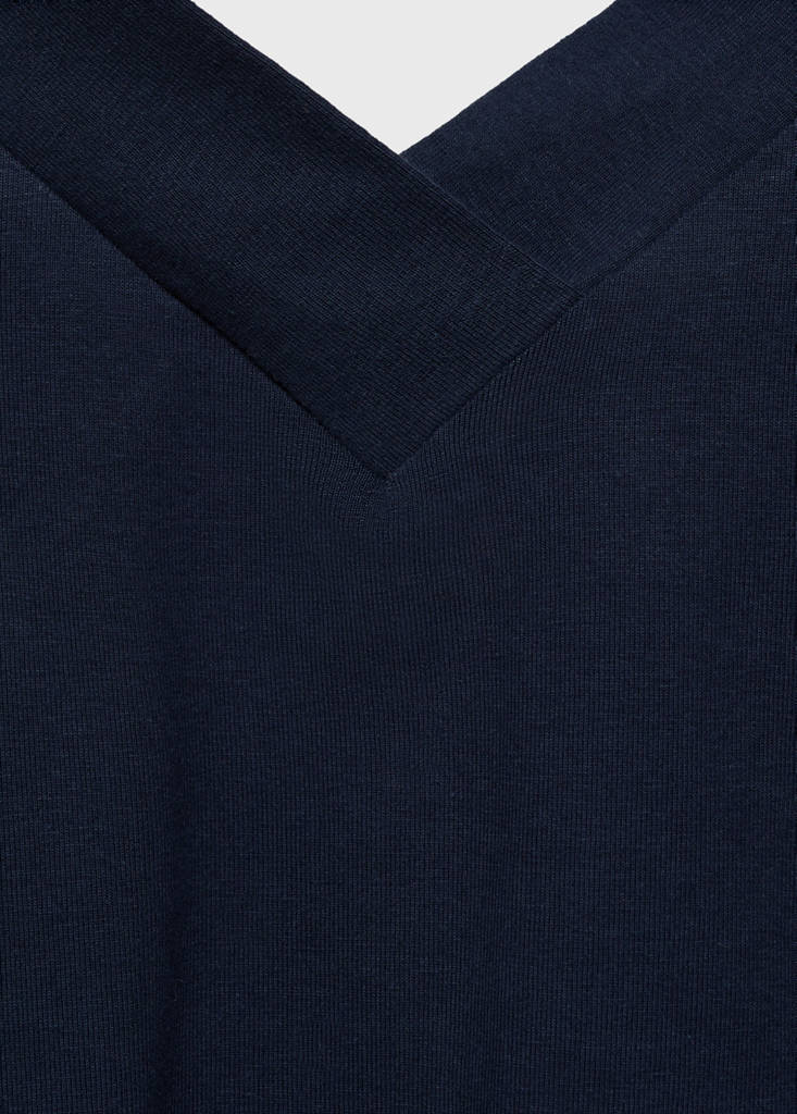 Halter-neck knitted top with fringe detail — Dark Navy