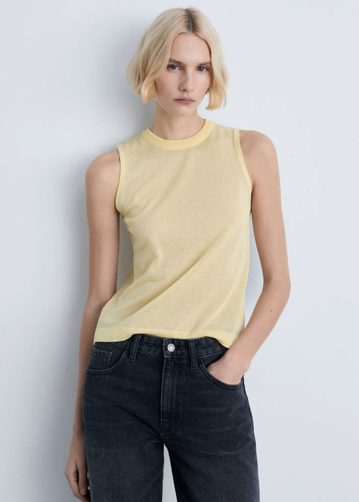 Sleeveless knitted top — Yellow