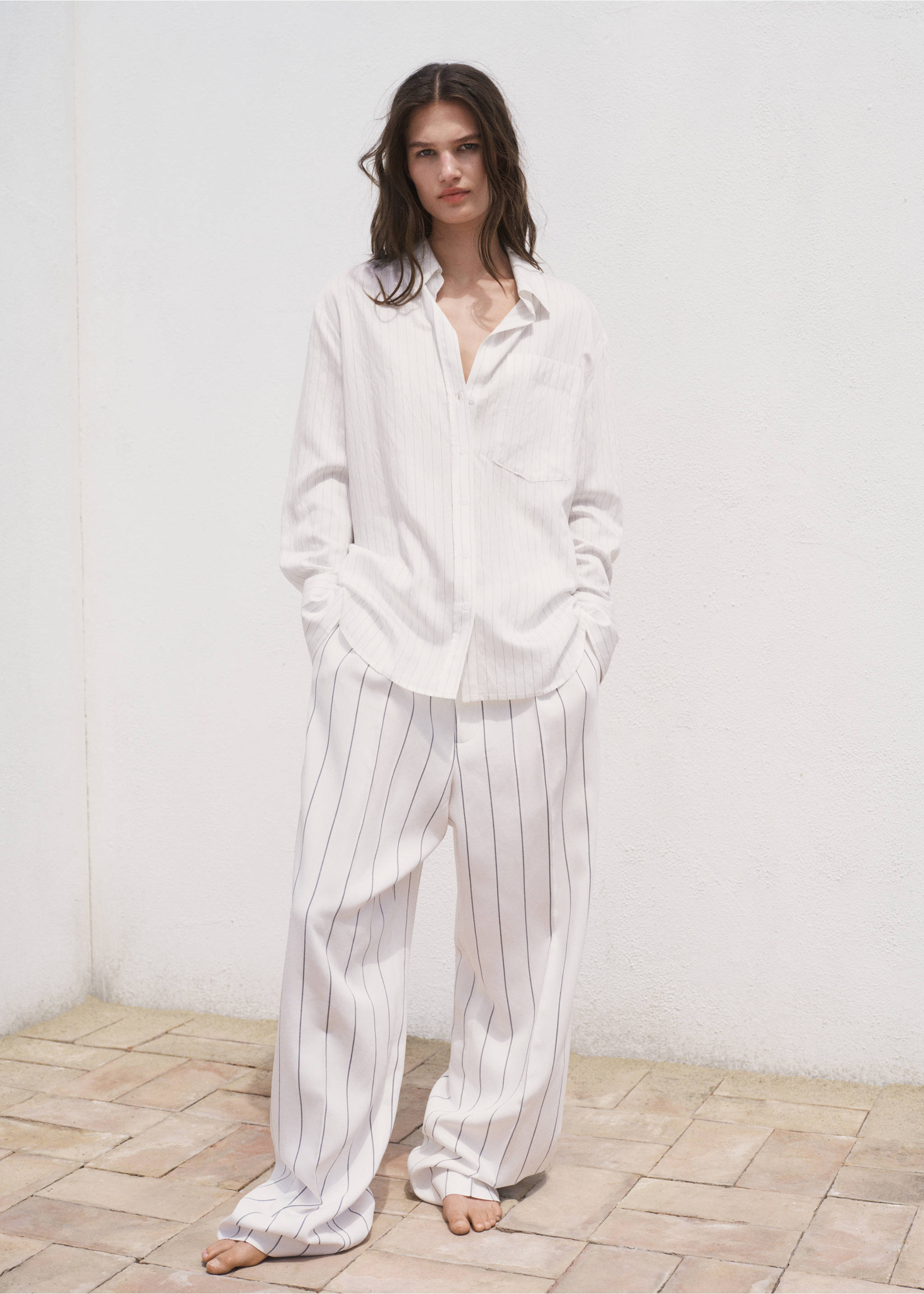 قميص مخطط شبه شفاف - رؤية عامة, سكري. Ref: 87024804-00.