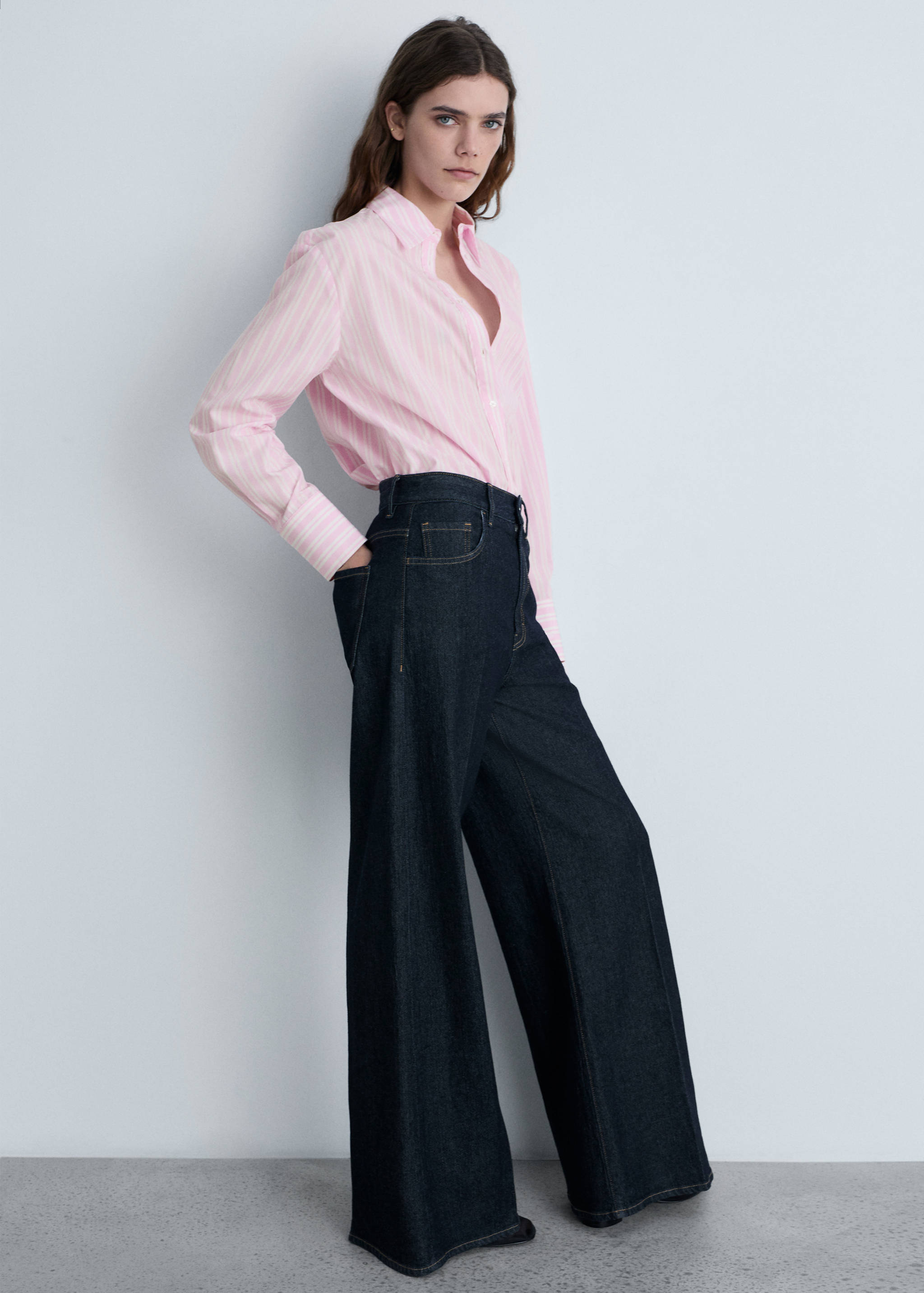 스트라이프 스트레이트 셔츠 - 일반 평면도