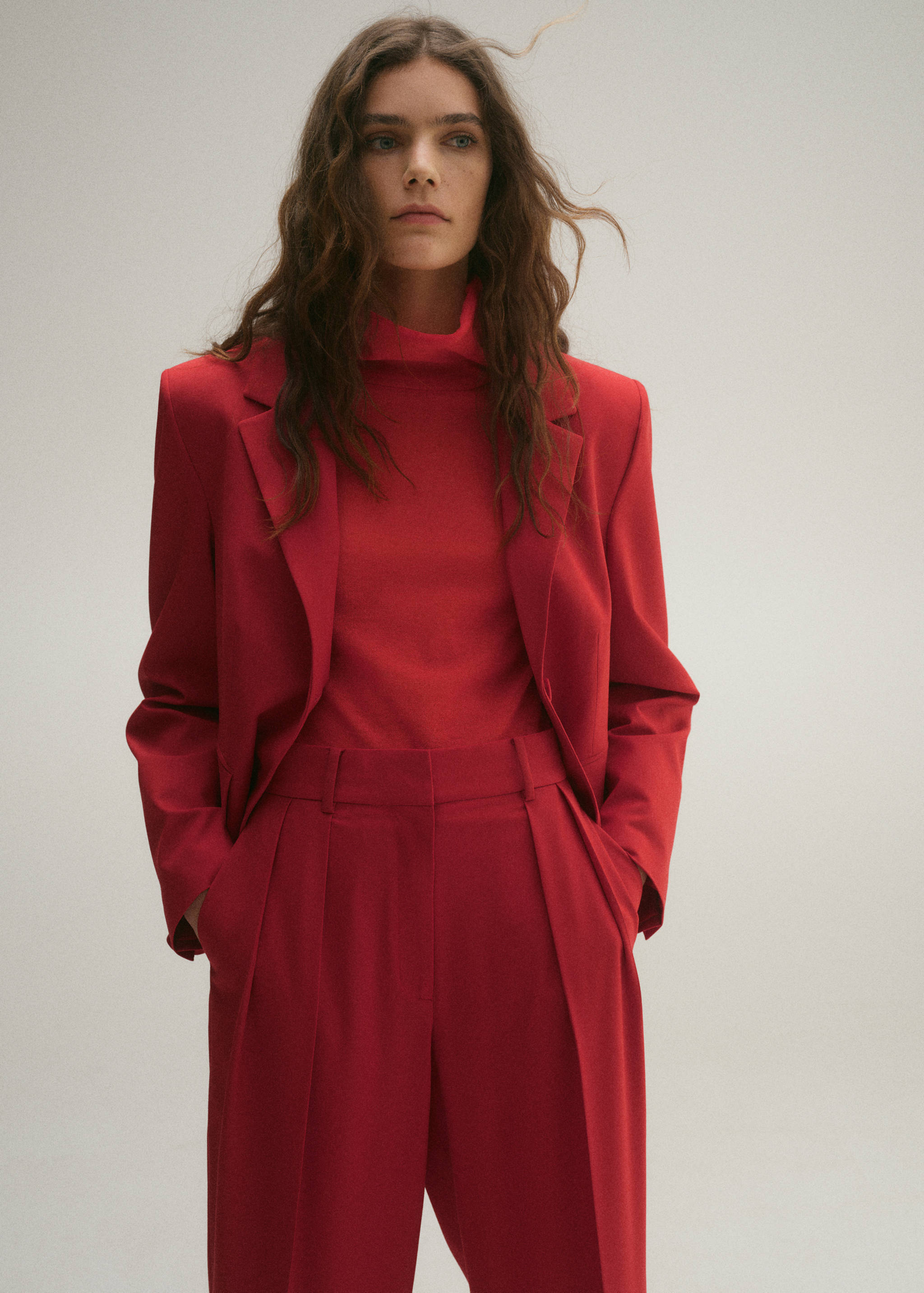 Wideleg-Anzughose aus Wollgemisch - Mittlere Ansicht