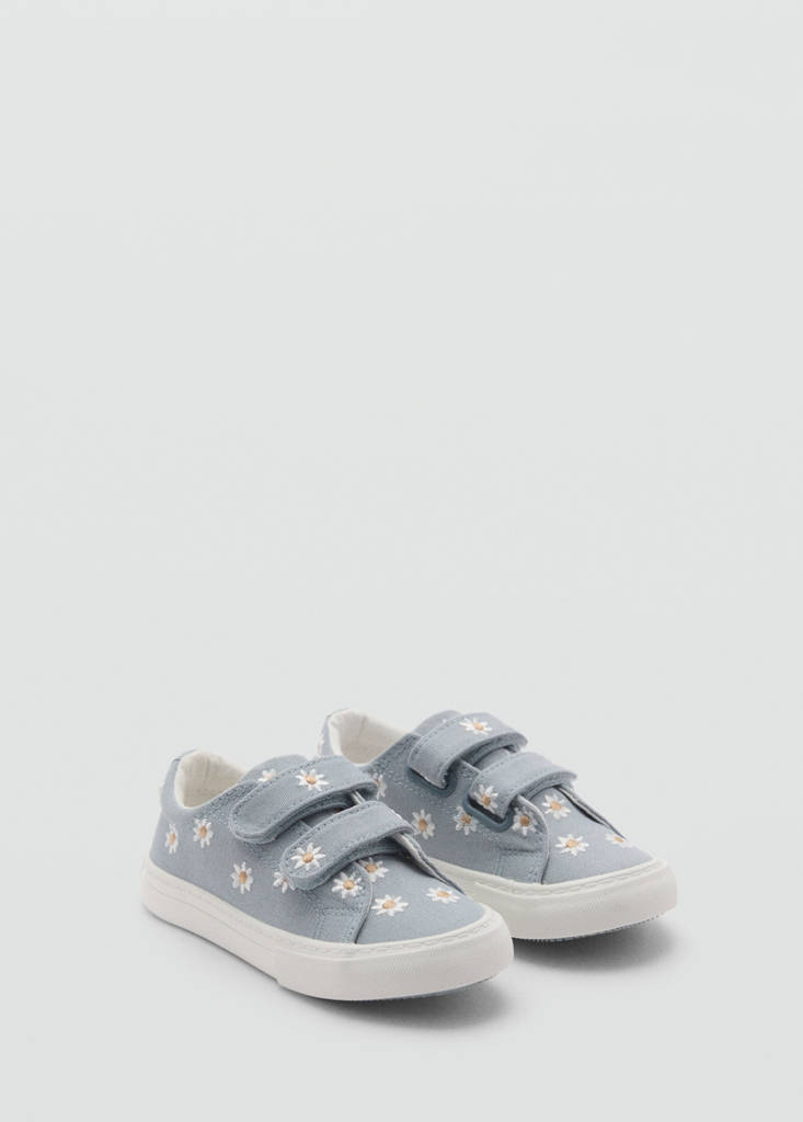 Floral-embroidered trainers — Sky Blue