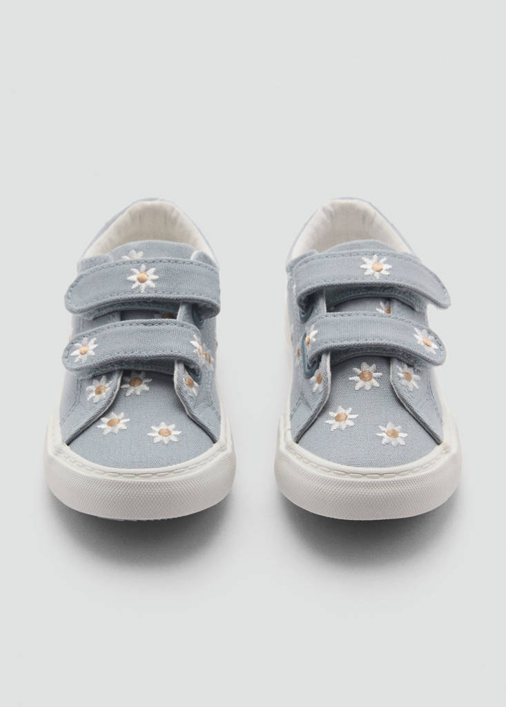 Floral-embroidered trainers — Sky Blue