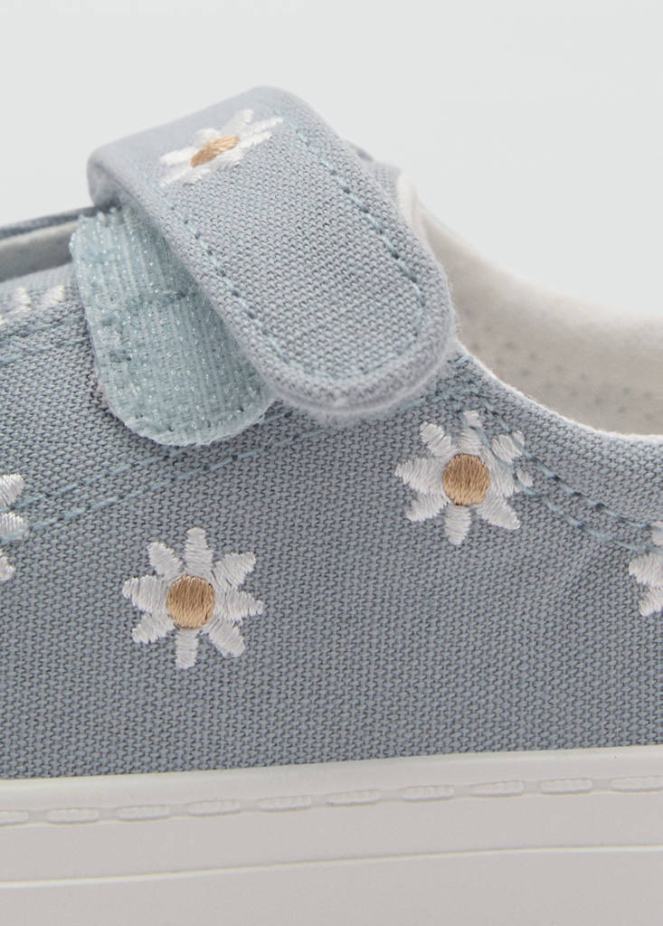 Floral-embroidered trainers — Sky Blue