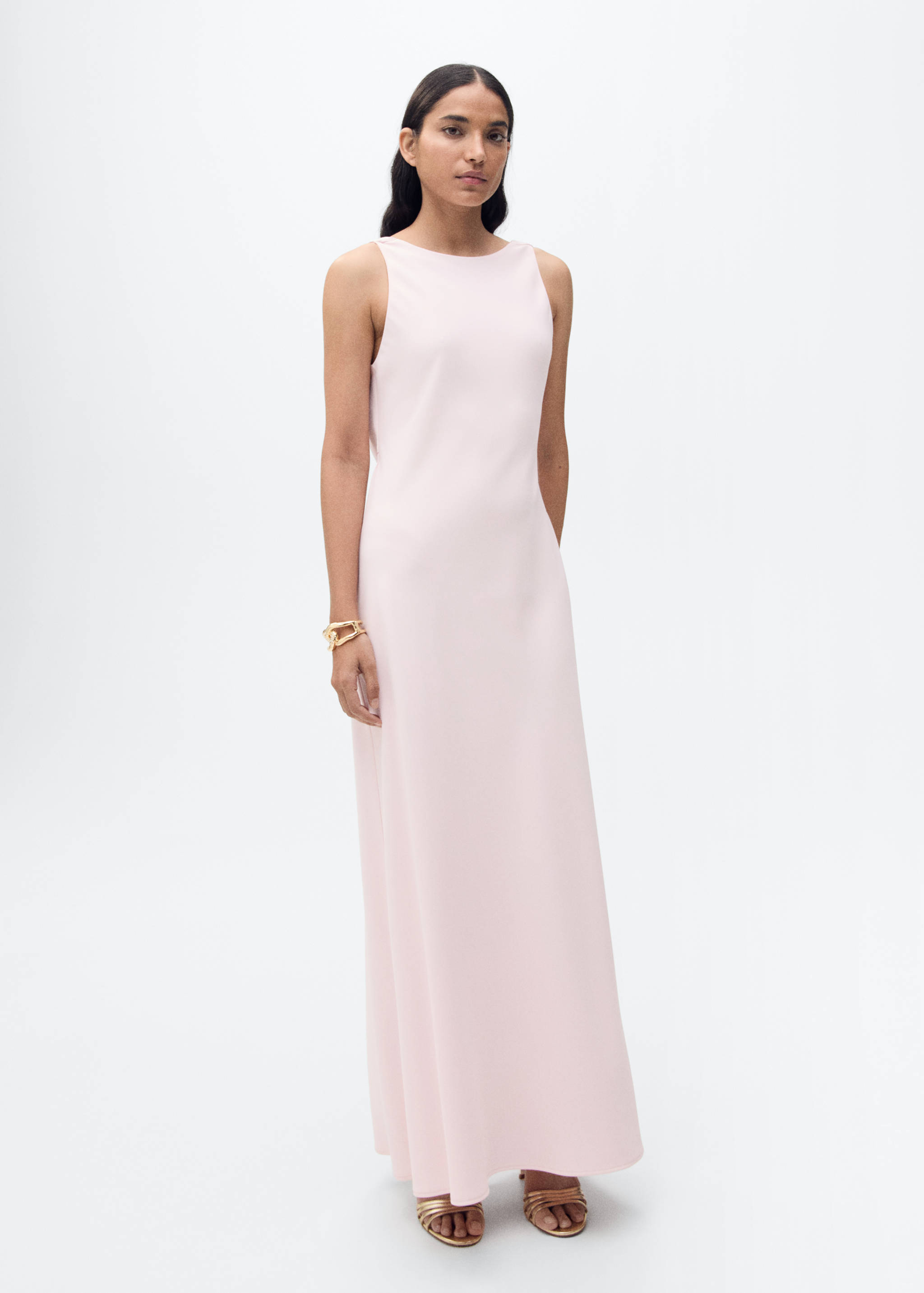 Vestido satinado espalda drapeada - Plano general