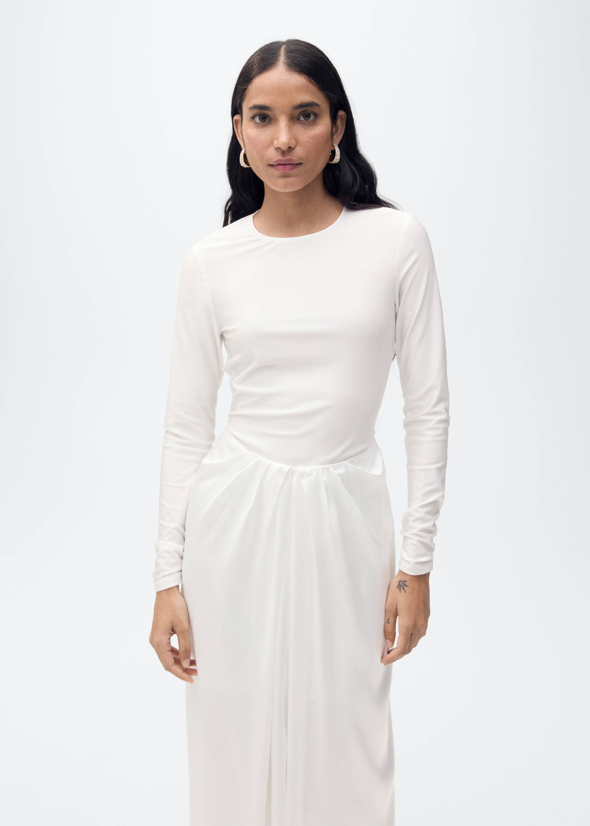 Combined-fabric long dress - Medium plane