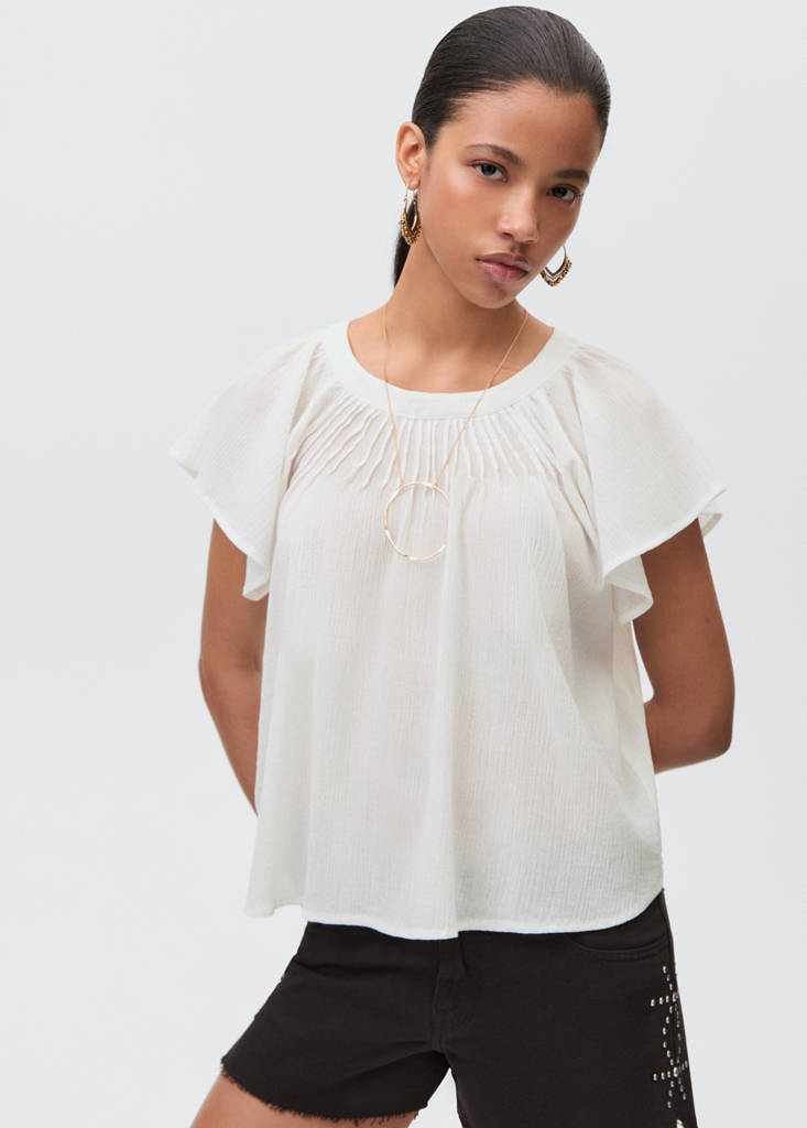 Pleated cotton blouse — Off White
