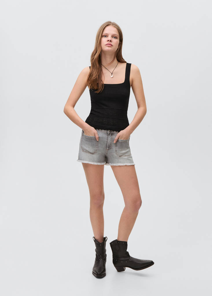 Openwork details knit top — Black