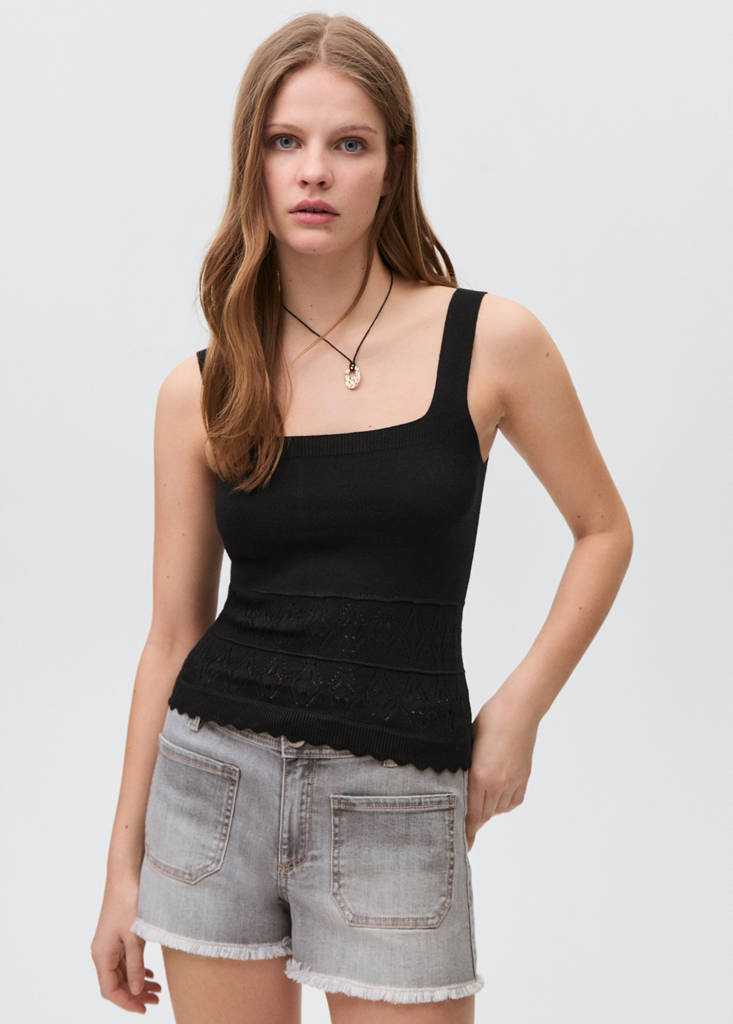 Openwork details knit top — Black
