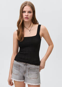 Openwork details knit top — Black 1