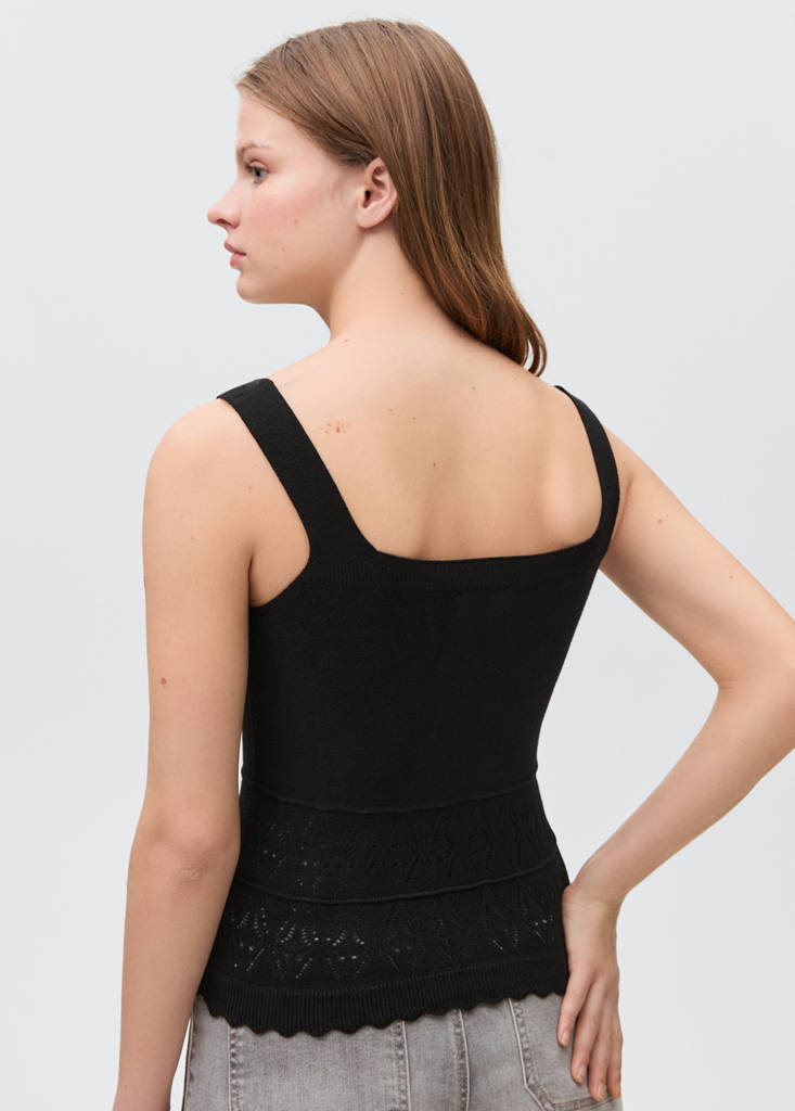 Openwork details knit top — Black