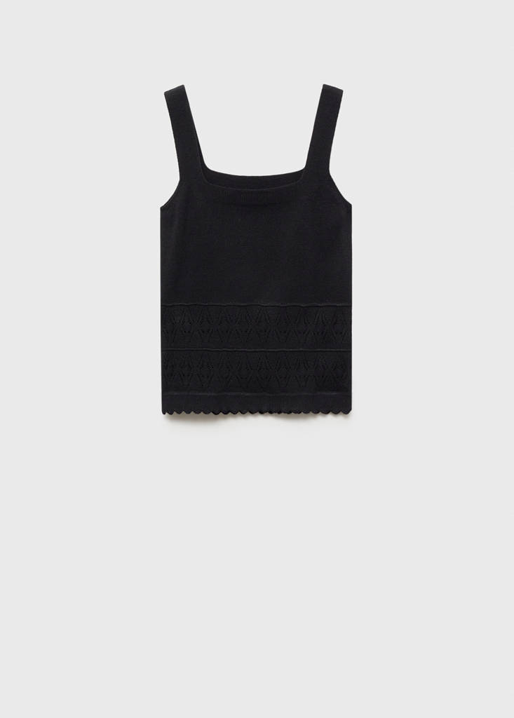 Openwork details knit top — Black