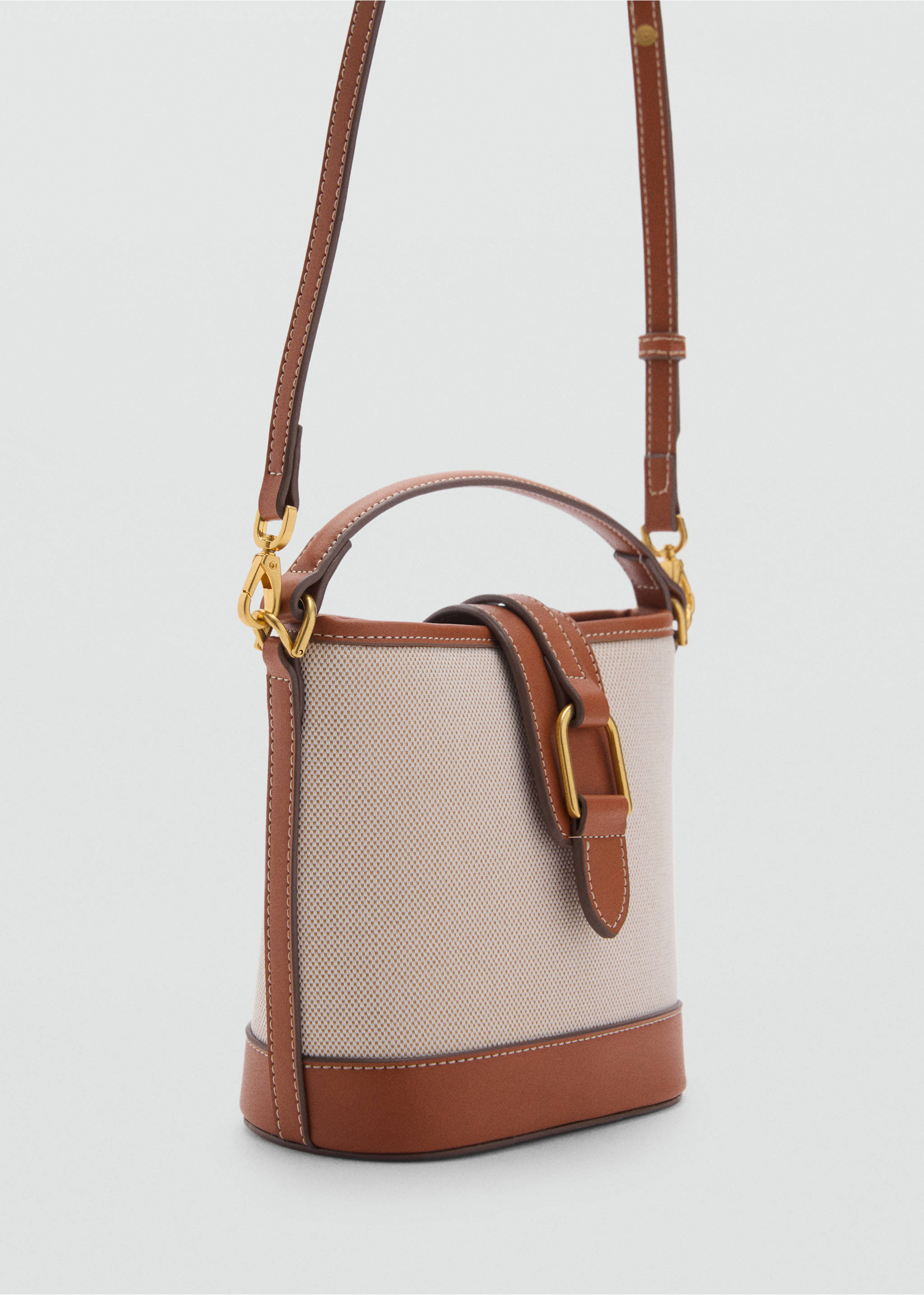 Contrasting canvas bucket bag - Medium plane, Leather. Ref: 87025743-00.