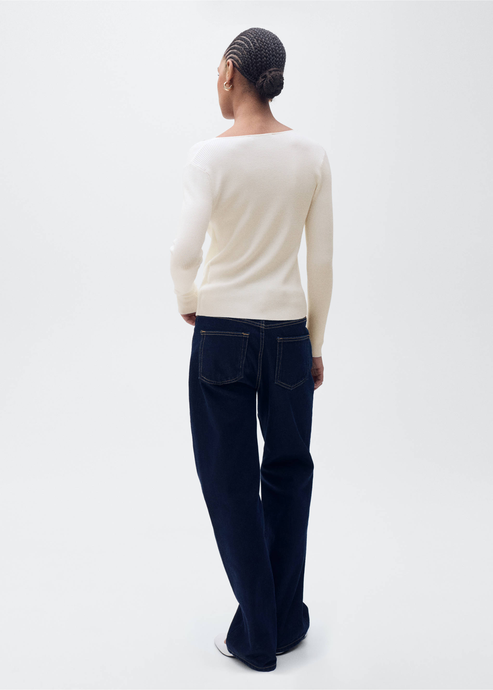 Combined V-neck knitted cardigan - Reverse of the article, Ecru. Ref: 87025752-00.