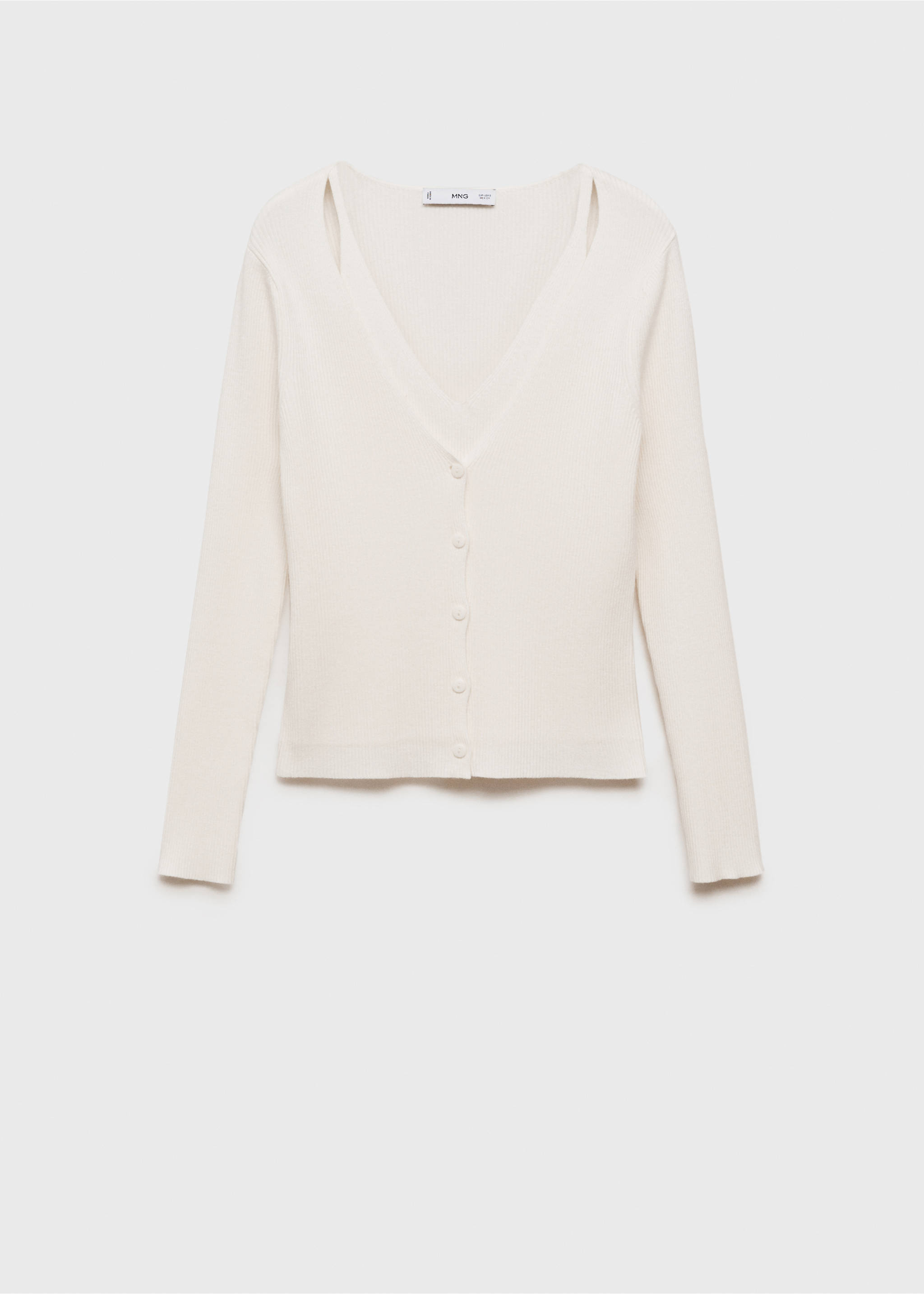 Combined V-neck knitted cardigan - Article without model, Ecru. Ref: 87025752-00.