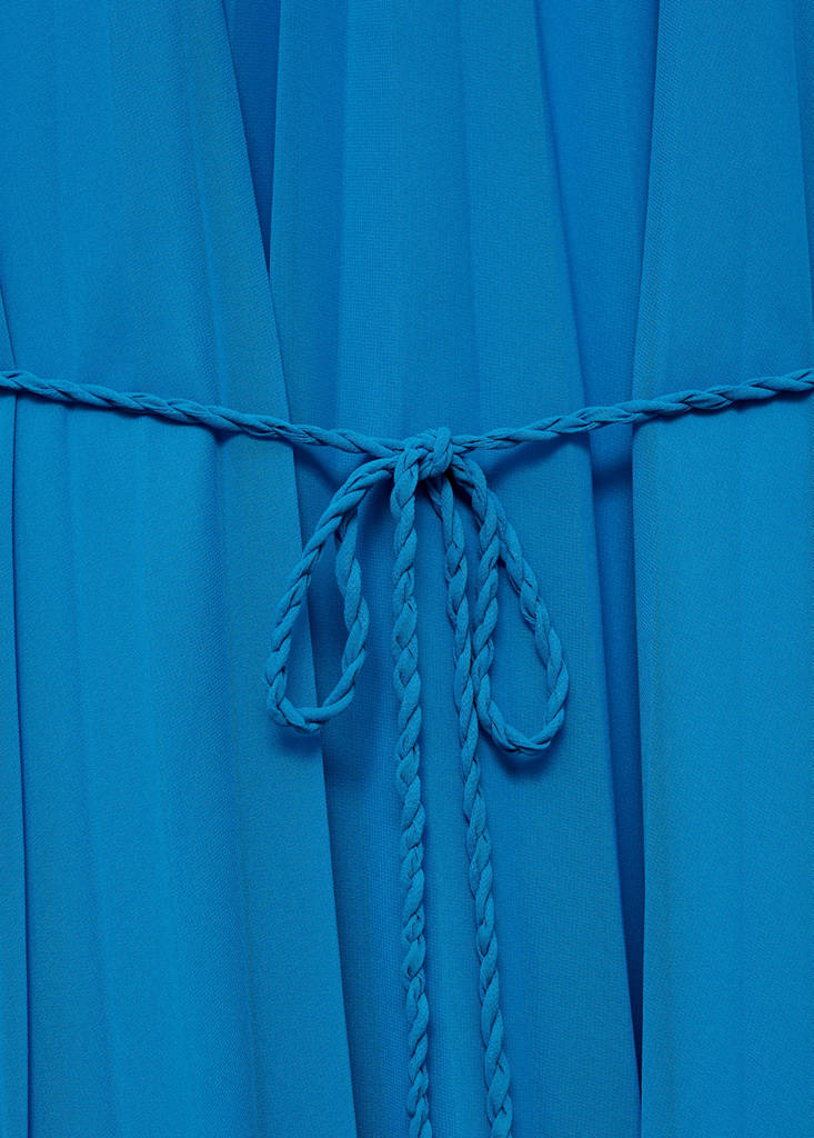 Flared-sleeve pleated dress — Blue