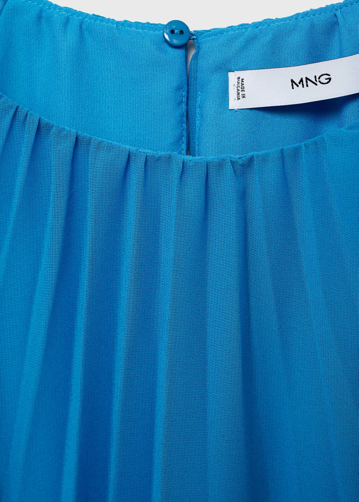 Flared-sleeve pleated dress — Blue