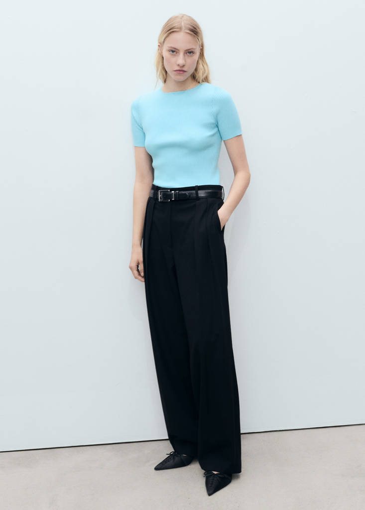 Ribbed sweater with back opening — Turquoise