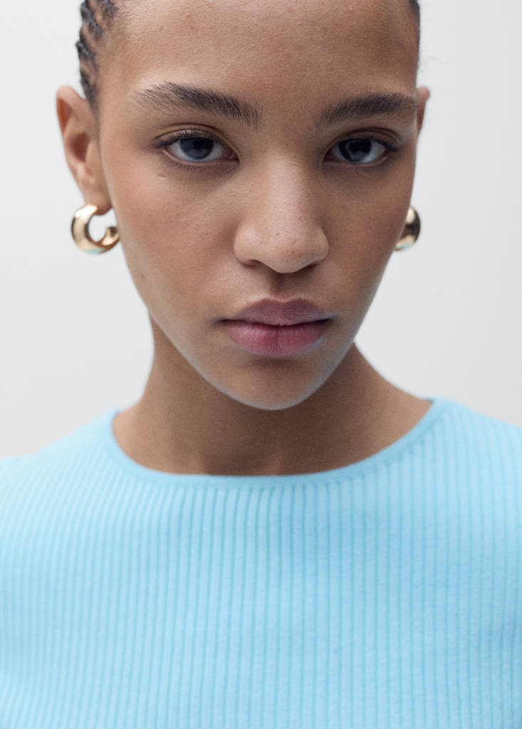 Ribbed sweater with back opening — Turquoise