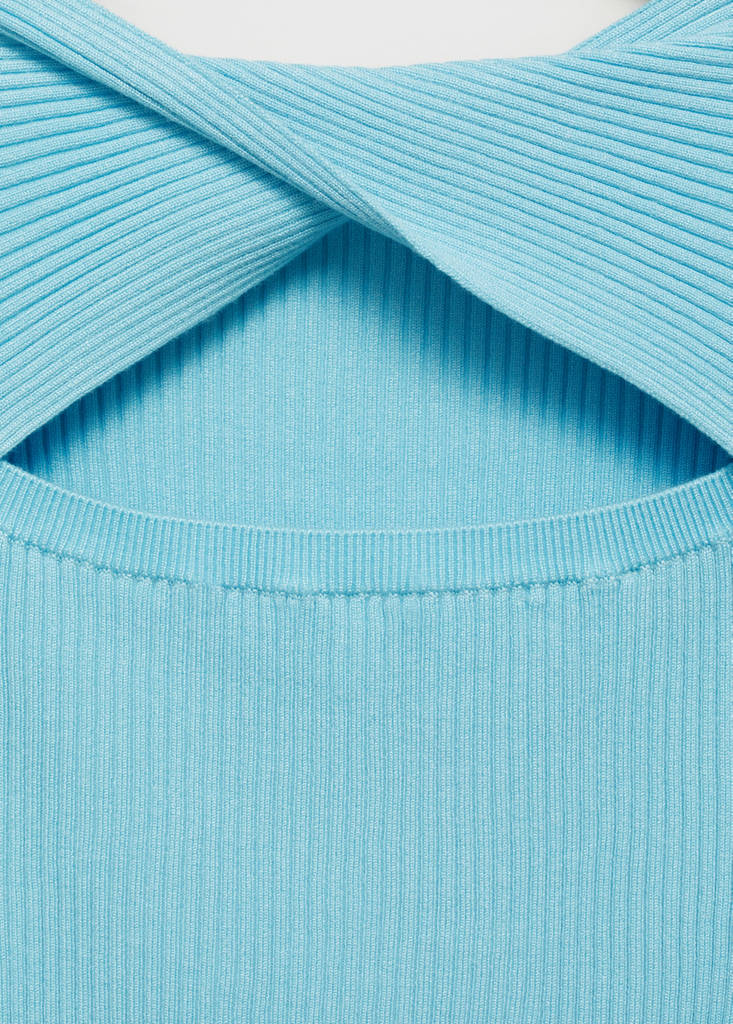 Ribbed sweater with back opening — Turquoise