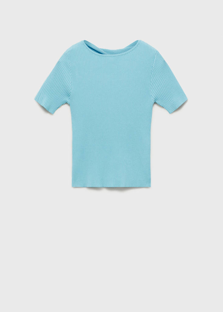 Ribbed sweater with back opening — Turquoise