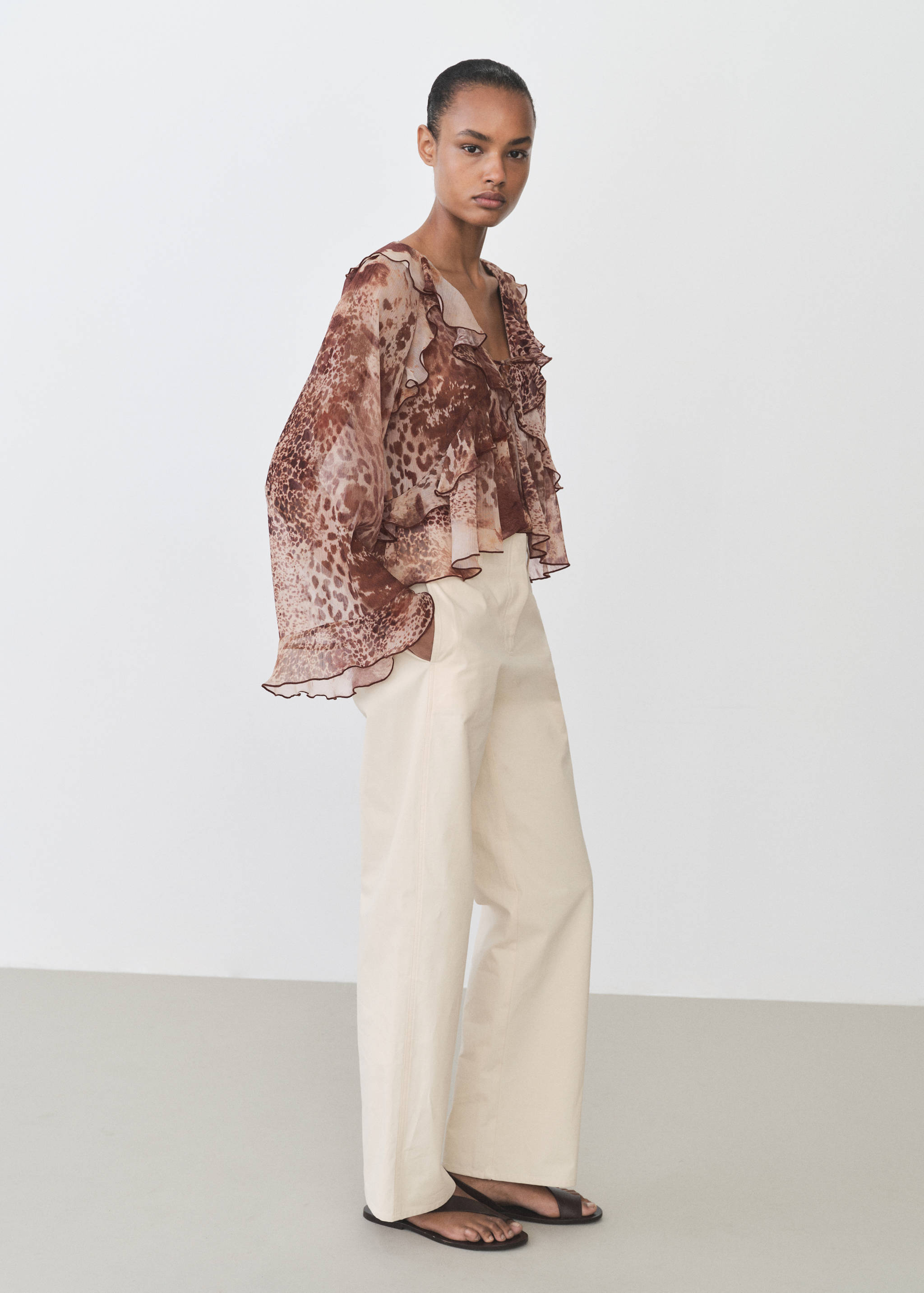 Printed blouse with ruffles and bow detail - General plane