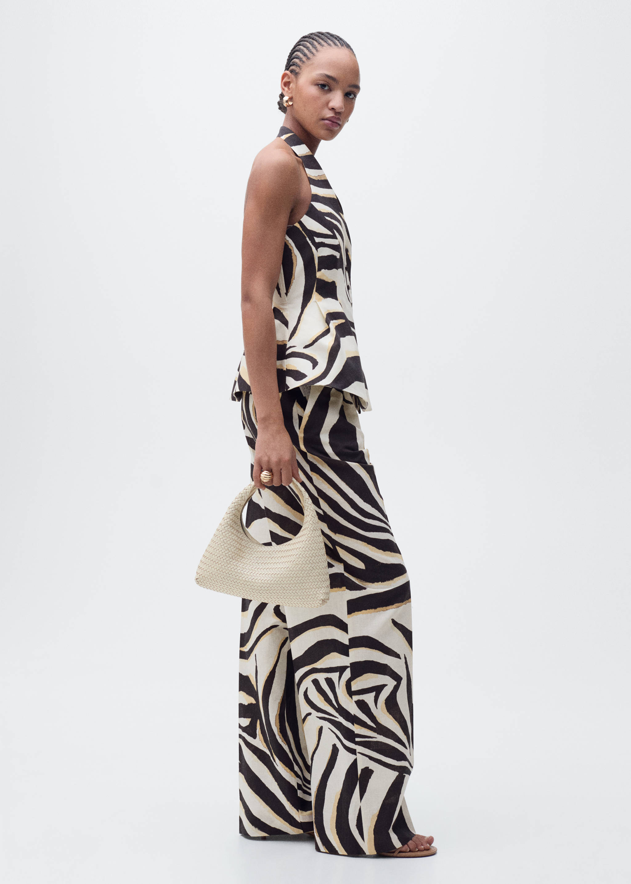Linen wide leg zebra-print trousers - General plane