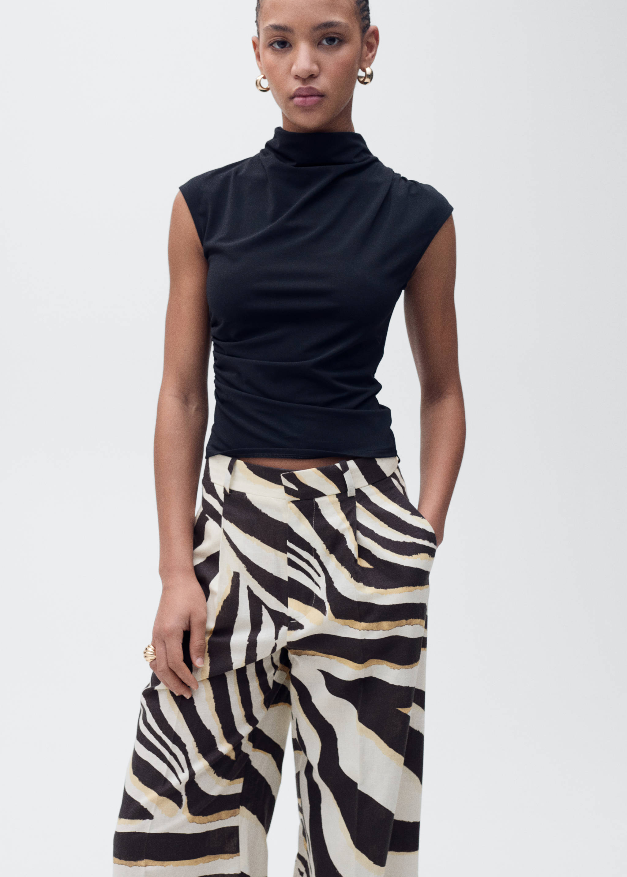 Linen wide leg zebra-print trousers - Medium plane