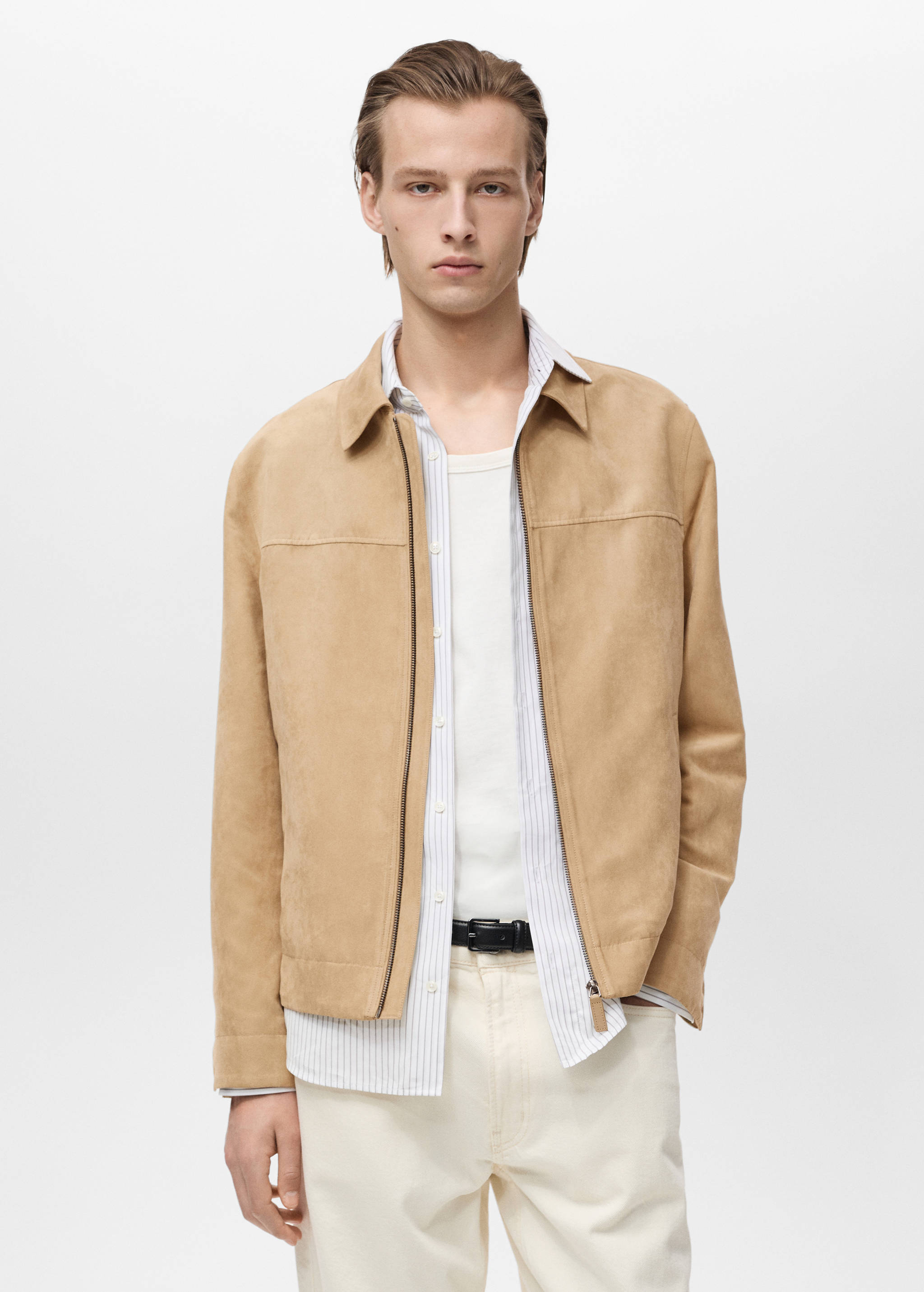 Jaqueta efecte pell girada cremallera - Pla mig