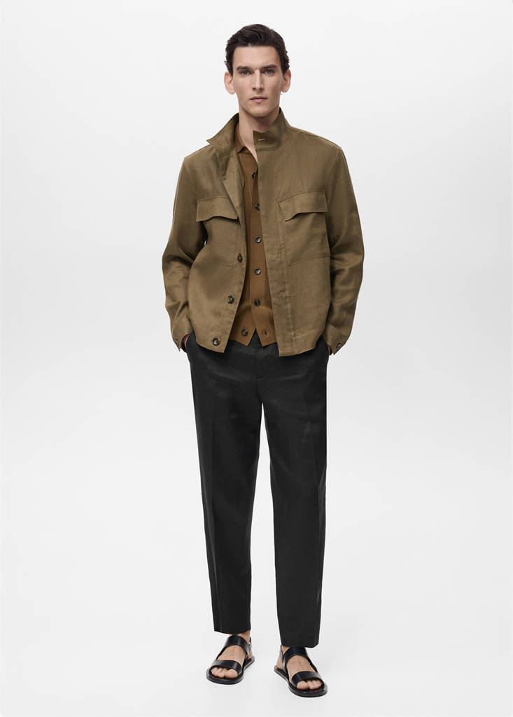 MANGO MAN - Veste col montant 100 % kaki - L