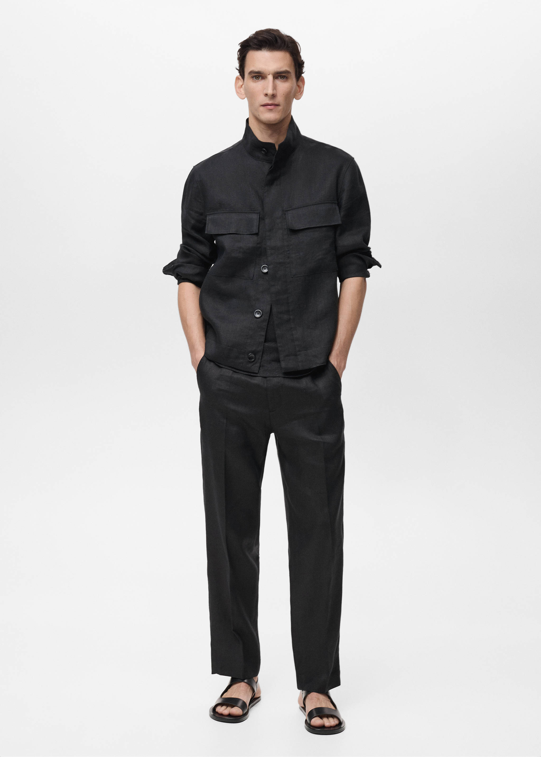 100% linen turtleneck jacket - General plane