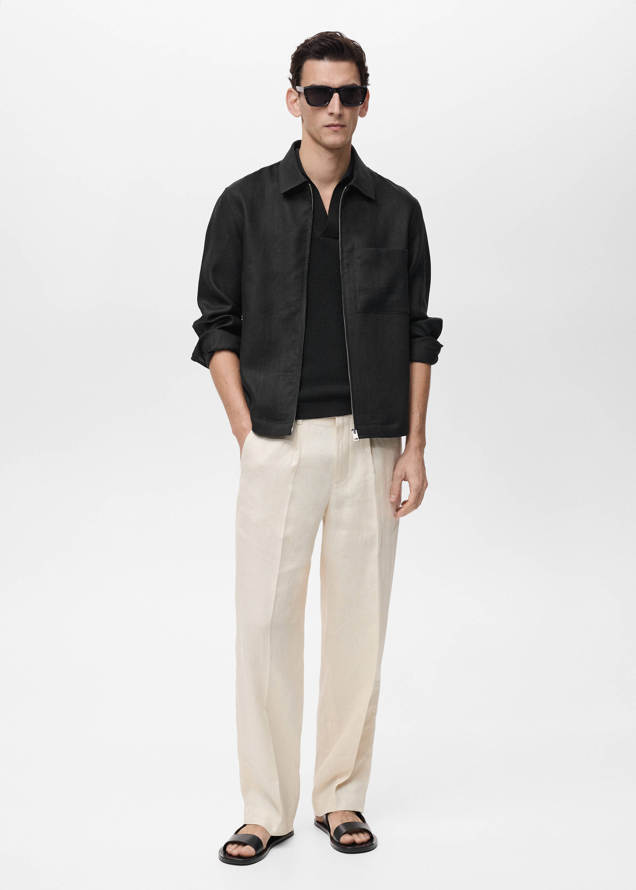 100% linen jacket with zip - General plane