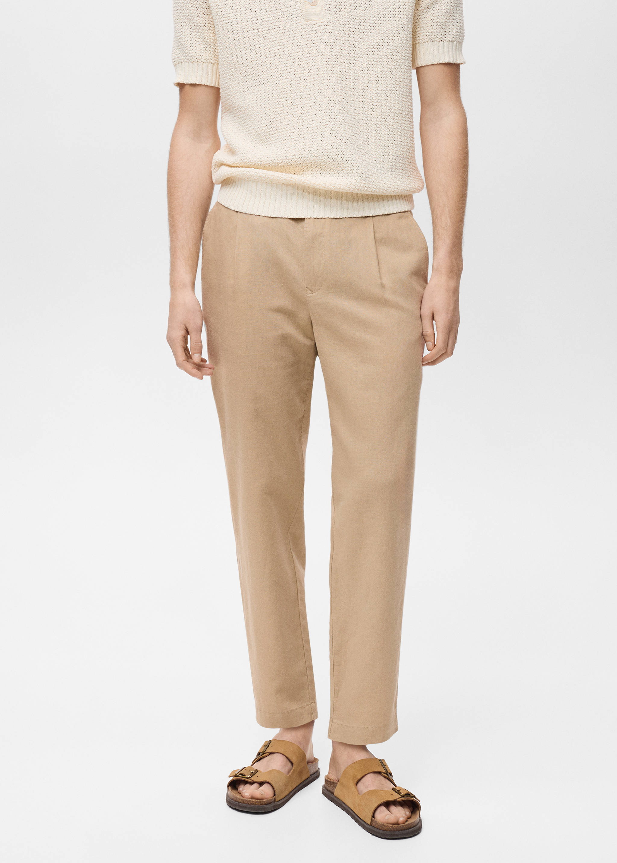 Pantalon slim fit lin cordon - Plan moyen