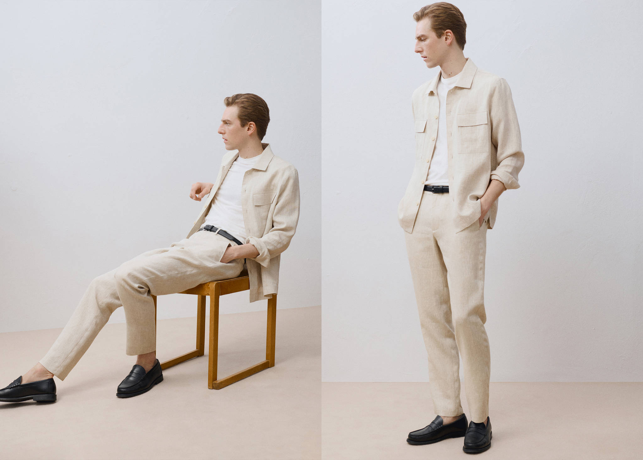 Slim-fit 100% linen trousers - Panoramic plane