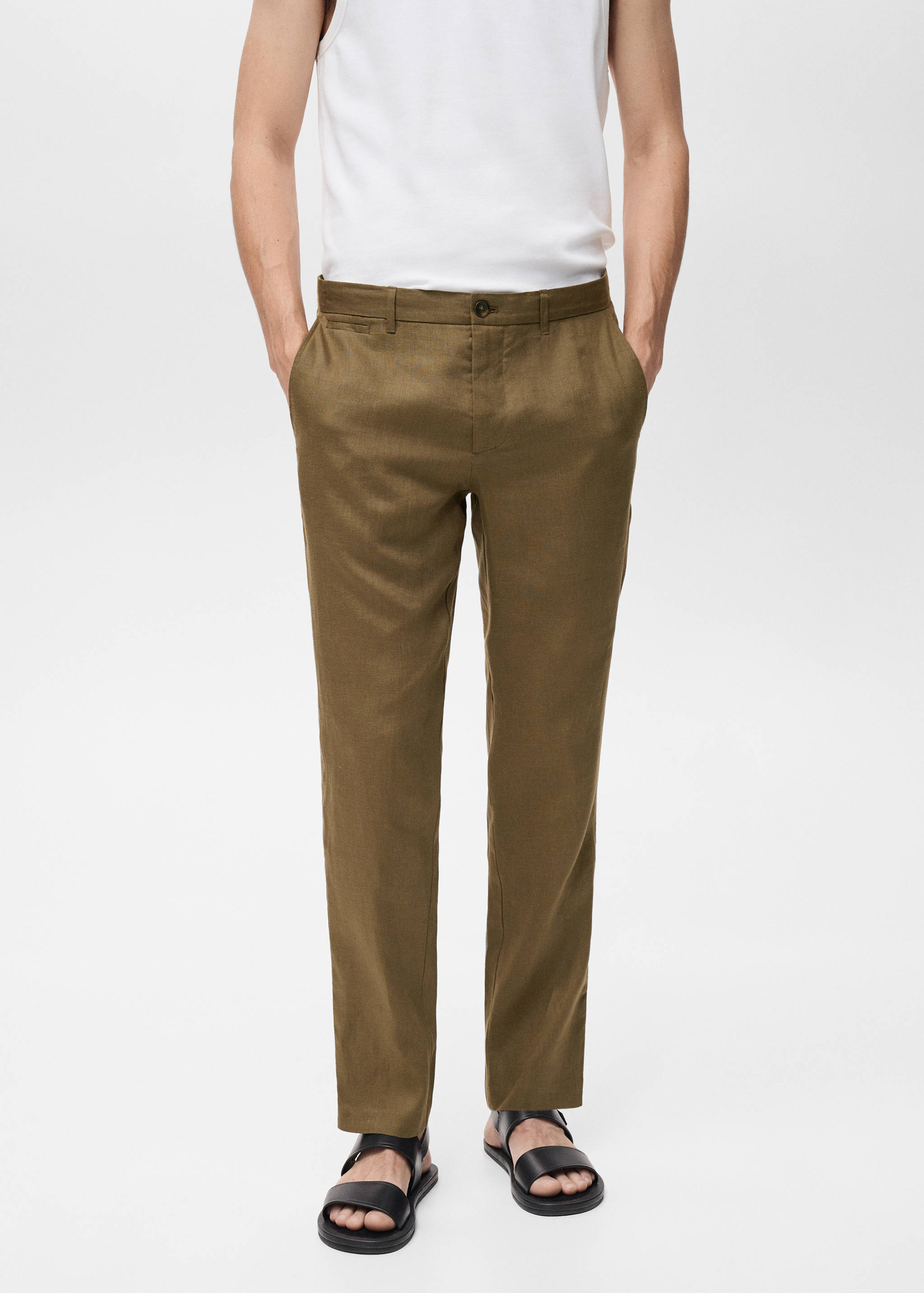 Pantalon 100 % lin slim fit - Plan moyen