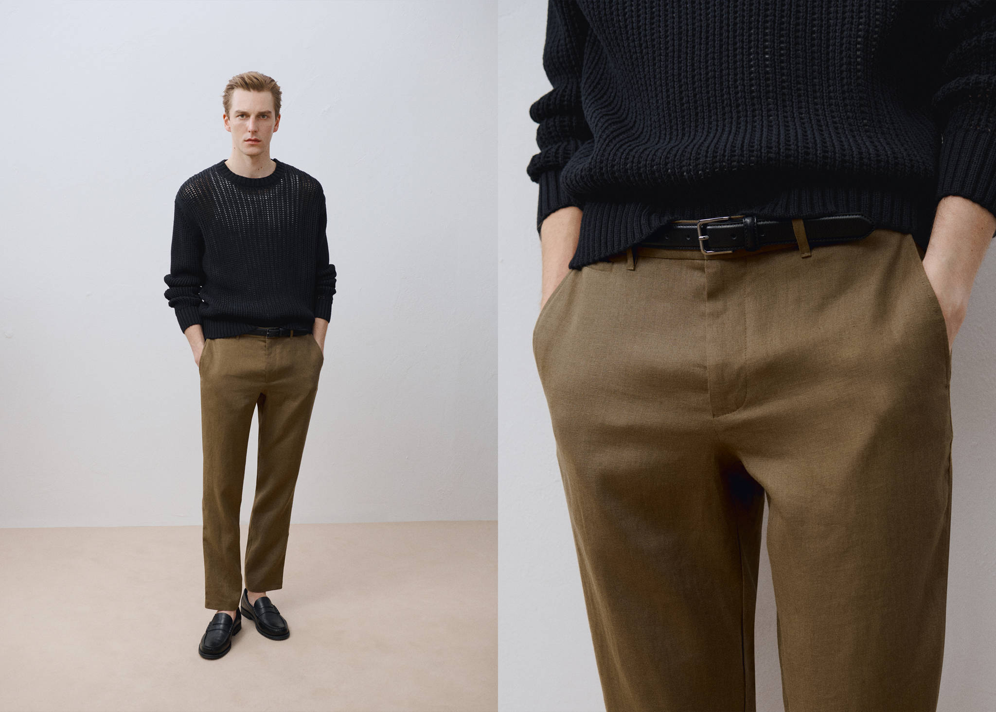 Slim-fit 100% linen trousers - Panoramic plane